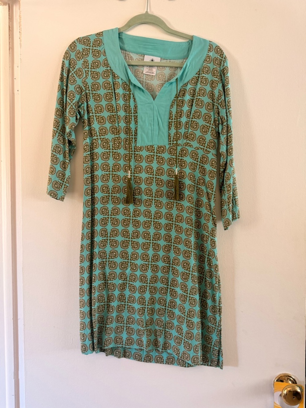 Disney’s Polynesian Turquoise and Brown Patterned Long Sleeve Tunic Dress